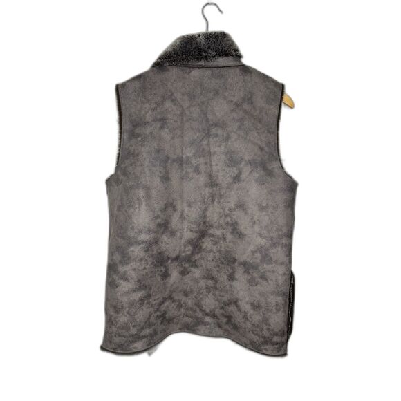 Velvet faux fur and suede open front vest brown size large - Picture 2 of 5